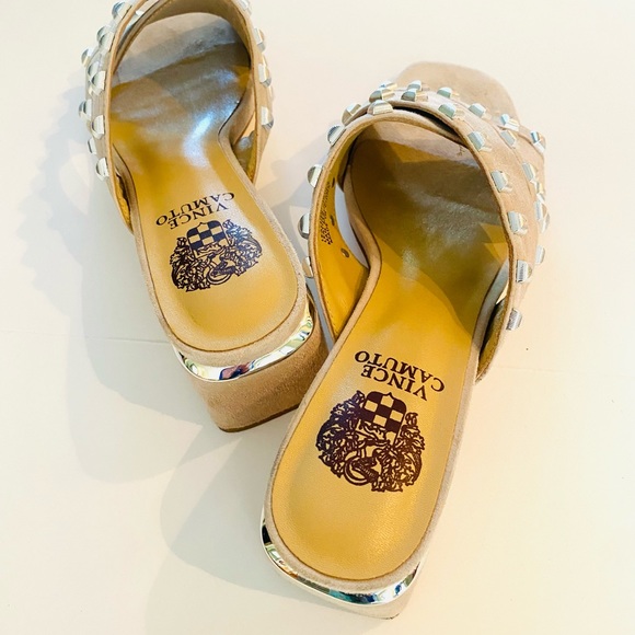 Slides with Block Heal in Tan Suede & Silver Detailing - Like New Condition - Picture 9 of 16